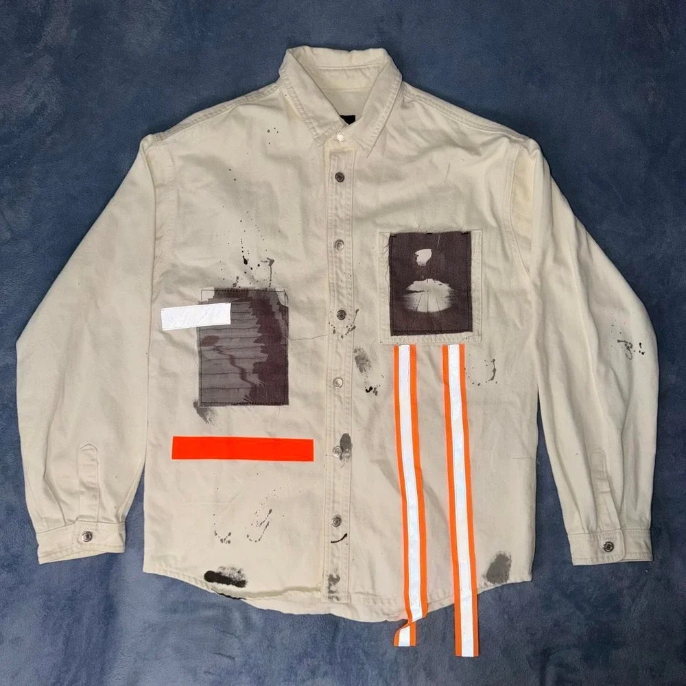 Zara Men's Punk Motif Distressed Denim Jacket
